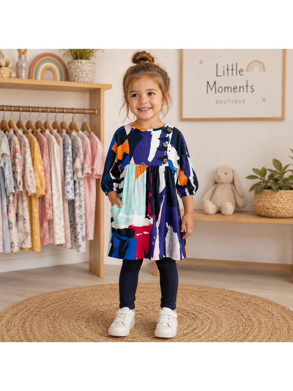 Anthem of the Ants Muticolor Abstract Long Sleeve Dress 3T